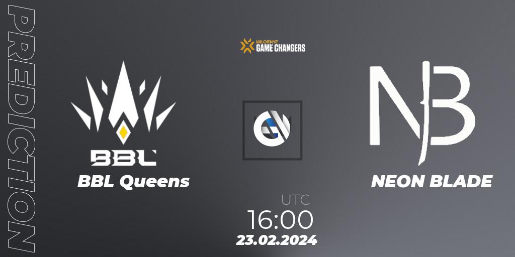 Pronósticos BBL Queens - NEON BLADE. 23.02.2024 at 16:00. VCT 2024: Game Changers EMEA Stage 1 - VALORANT