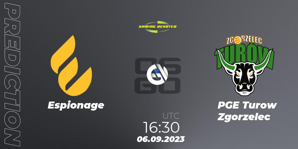 Pronósticos Espionage - PGE Turow Zgorzelec. 06.09.2023 at 16:30. Gaming Devoted Become The Best - Counter-Strike (CS2)