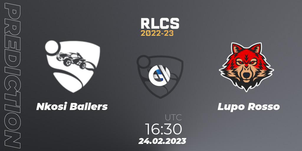 Pronósticos Nkosi Ballers - Lupo Rosso. 24.02.2023 at 16:30. RLCS 2022-23 - Winter: Sub-Saharan Africa Regional 3 - Winter Invitational - Rocket League