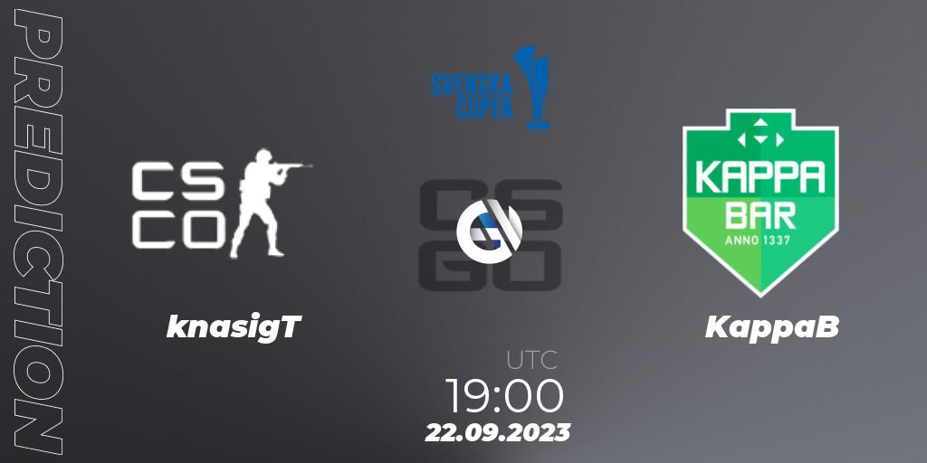 Pronósticos knasigT - KappaB. 22.09.2023 at 19:00. Svenska Cupen 2023: Open Qualifier #1 - Counter-Strike (CS2)
