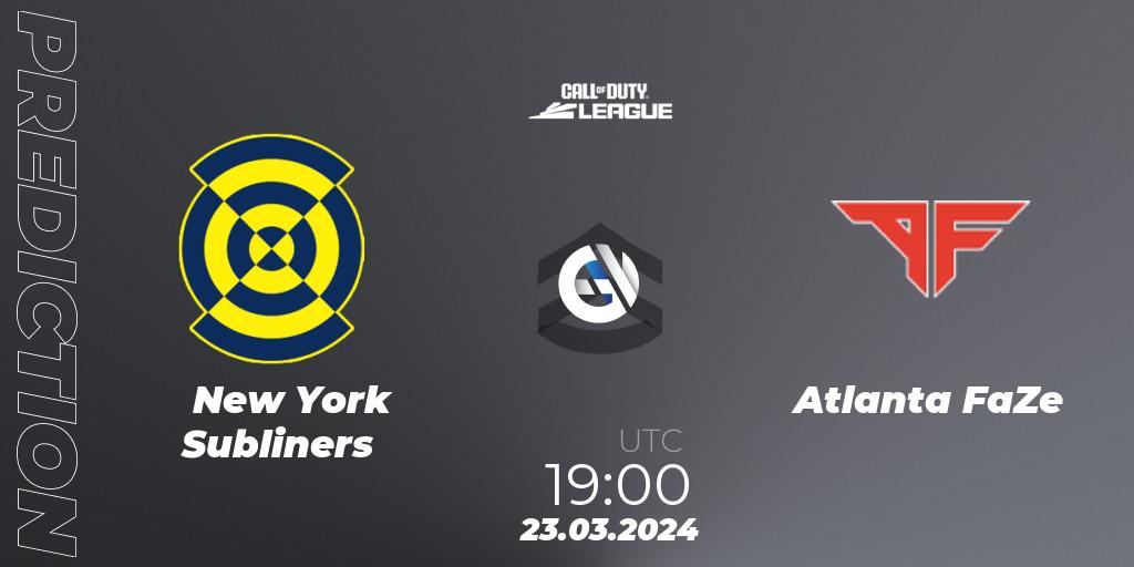 Pronósticos New York Subliners - Atlanta FaZe. 23.03.2024 at 19:00. Call of Duty League 2024: Stage 2 Major - Call of Duty