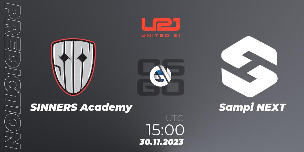 Pronósticos SINNERS Academy - Sampi NEXT. 30.11.2023 at 15:00. United21 Season 8: Division 2 - Counter-Strike (CS2)