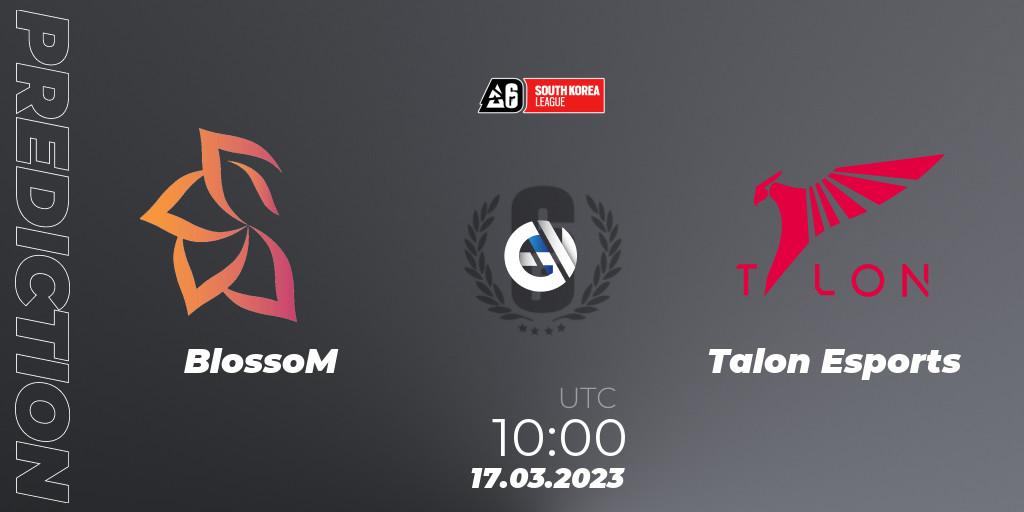 Pronósticos BlossoM - Talon Esports. 17.03.2023 at 10:00. South Korea League 2023 - Stage 1 - Rainbow Six