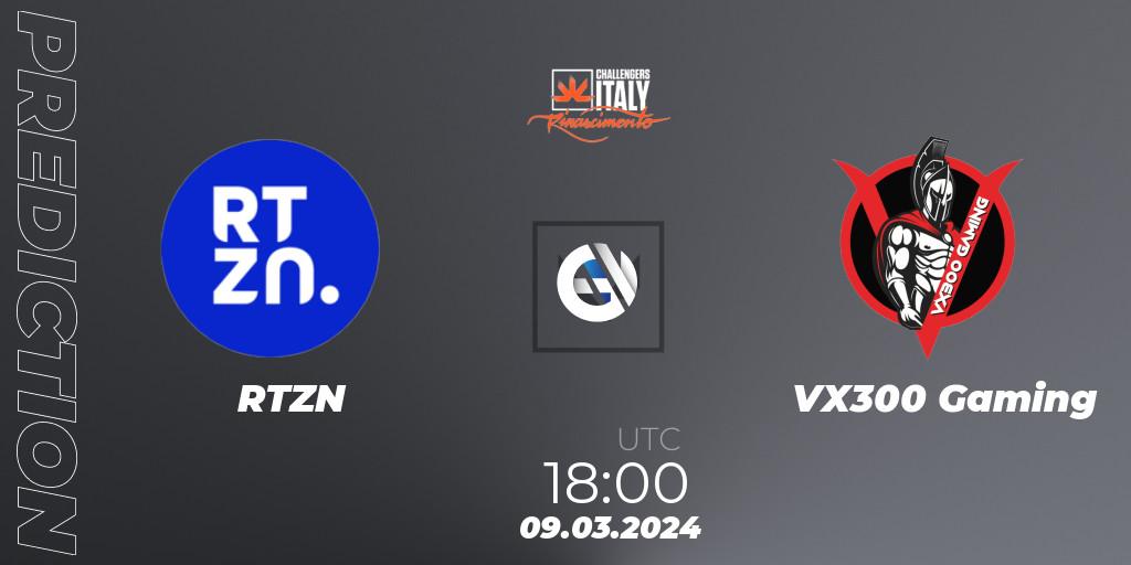 Pronósticos RTZN - VX300 Gaming. 09.03.2024 at 18:00. VALORANT Challengers 2024 Italy: Rinascimento Split 1 - VALORANT