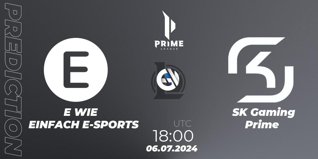 Pronósticos E WIE EINFACH E-SPORTS - SK Gaming Prime. 06.07.2024 at 18:00. Prime League Summer 2024 - LoL