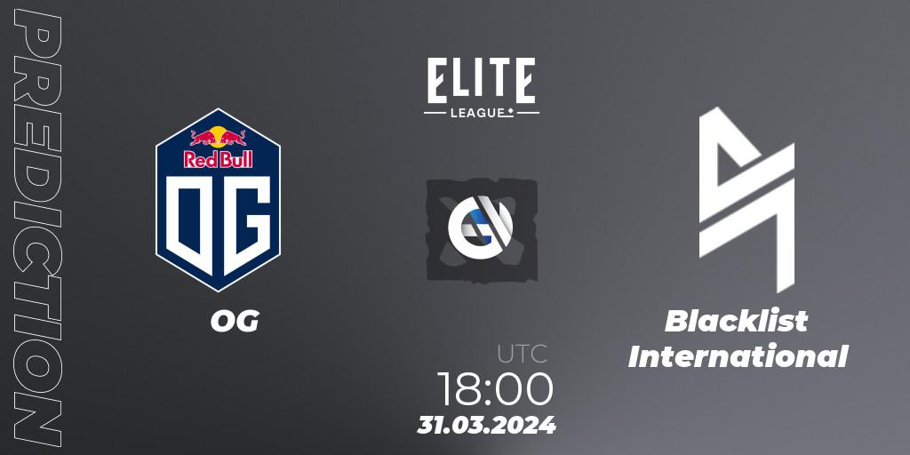 Pronósticos OG - Blacklist International. 31.03.2024 at 18:00. Elite League: Swiss Stage - Dota 2