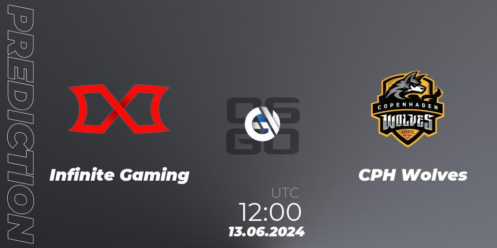 Pronósticos Infinite Gaming - CPH Wolves. 13.06.2024 at 12:00. CCT Season 2 European Series #6 Play-In - Counter-Strike (CS2)