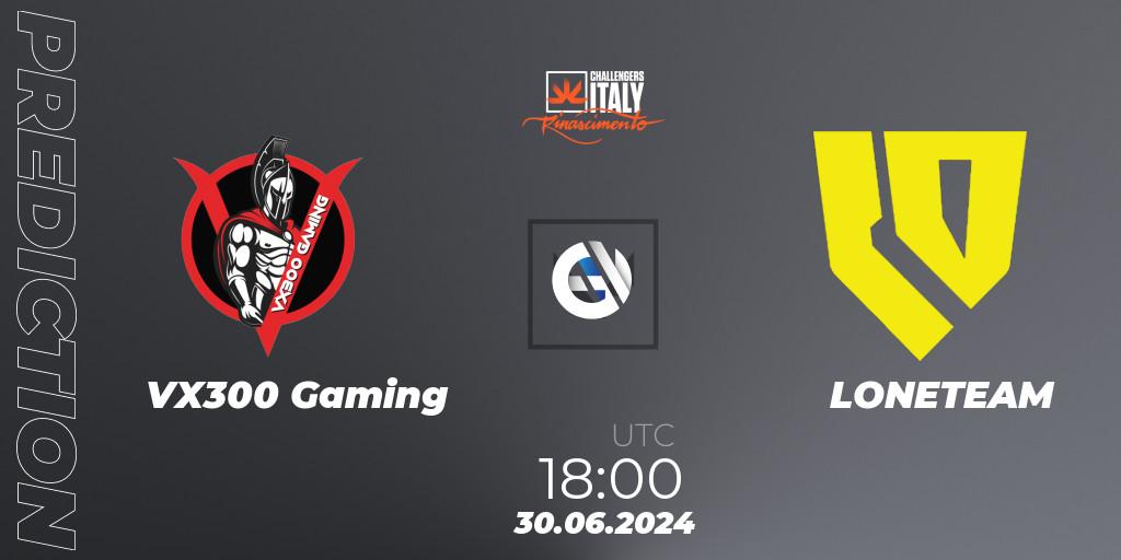 Pronósticos VX300 Gaming - LONETEAM. 30.06.2024 at 18:00. VALORANT Challengers 2024 Italy: Rinascimento Split 2 - VALORANT