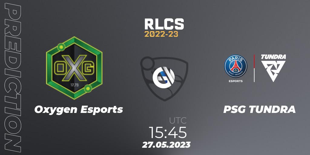 Pronósticos Oxygen Esports - PSG TUNDRA. 27.05.2023 at 15:45. RLCS 2022-23 - Spring: Europe Regional 2 - Spring Cup - Rocket League