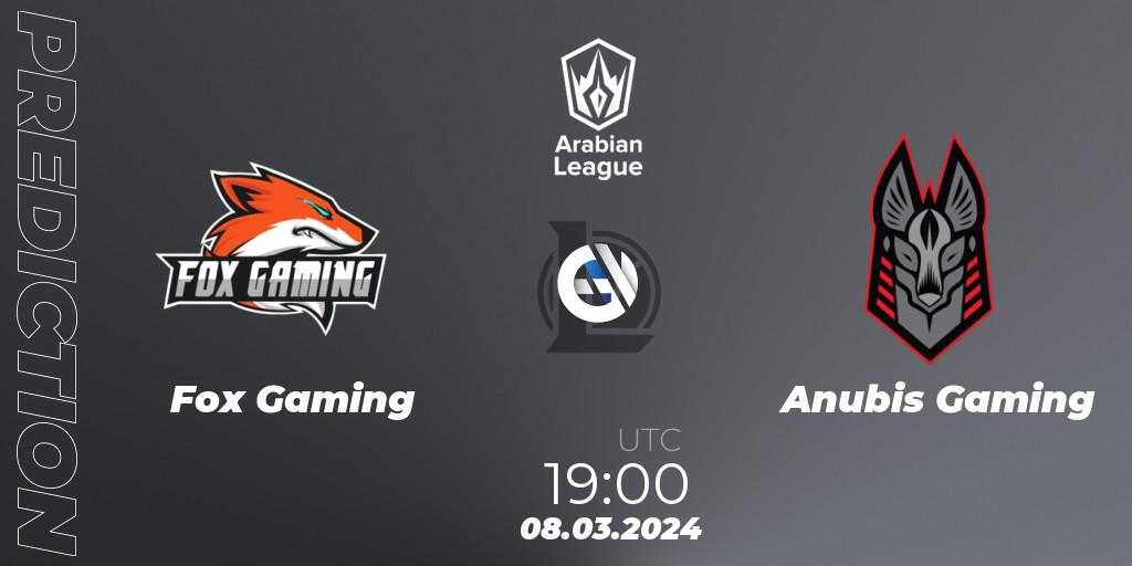Pronósticos Fox Gaming - Anubis Gaming. 08.03.2024 at 19:00. Arabian League Spring 2024 - LoL