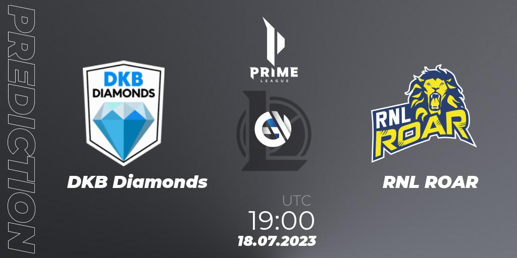 Pronósticos DKB Diamonds - RNL ROAR. 18.07.2023 at 19:00. Prime League 2nd Division Summer 2023 - LoL
