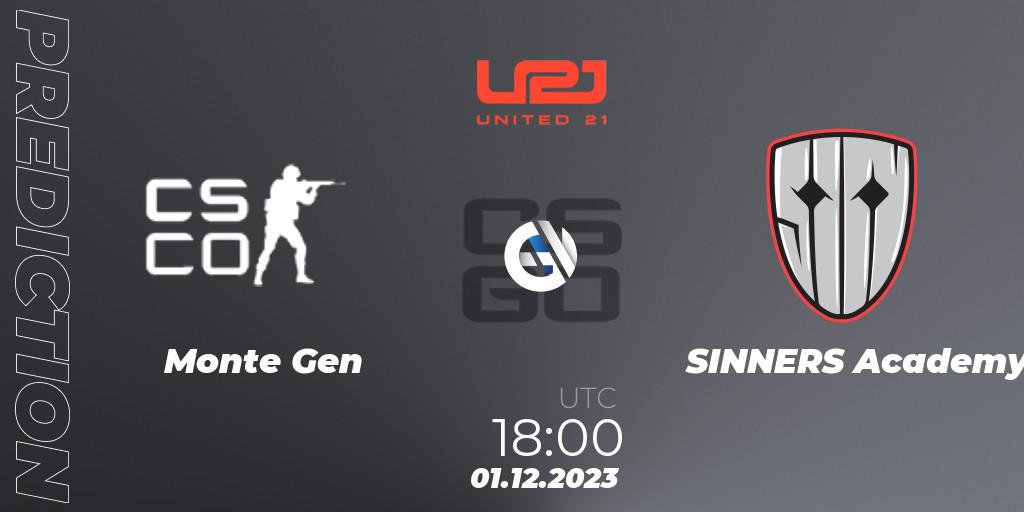 Pronósticos Monte Gen - SINNERS Academy. 01.12.2023 at 18:00. United21 Season 8: Division 2 - Counter-Strike (CS2)