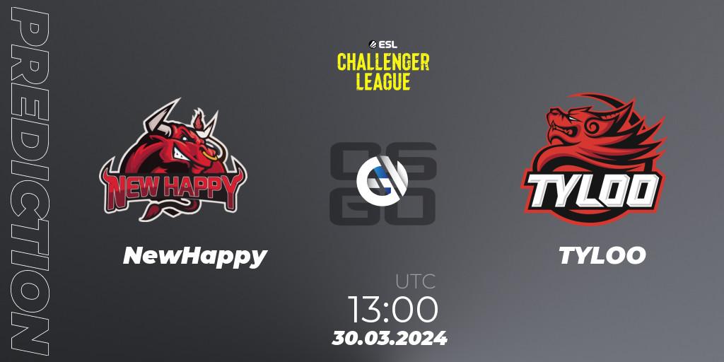 Pronósticos NewHappy - TYLOO. 30.03.24. ESL Challenger League Season 47: Asia - CS2 (CS:GO)