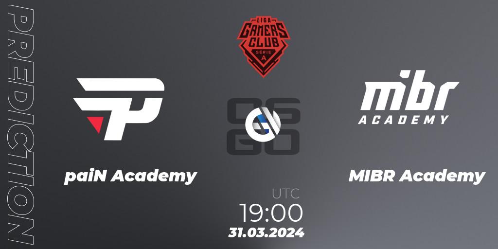 Pronósticos paiN Academy - MIBR Academy. 31.03.24. Gamers Club Liga Série A: March 2024 - CS2 (CS:GO)