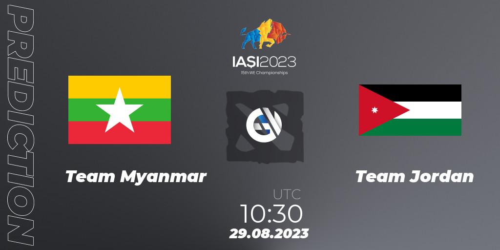 Pronósticos Team Myanmar - Team Jordan. 29.08.2023 at 12:09. IESF World Championship 2023 - Dota 2