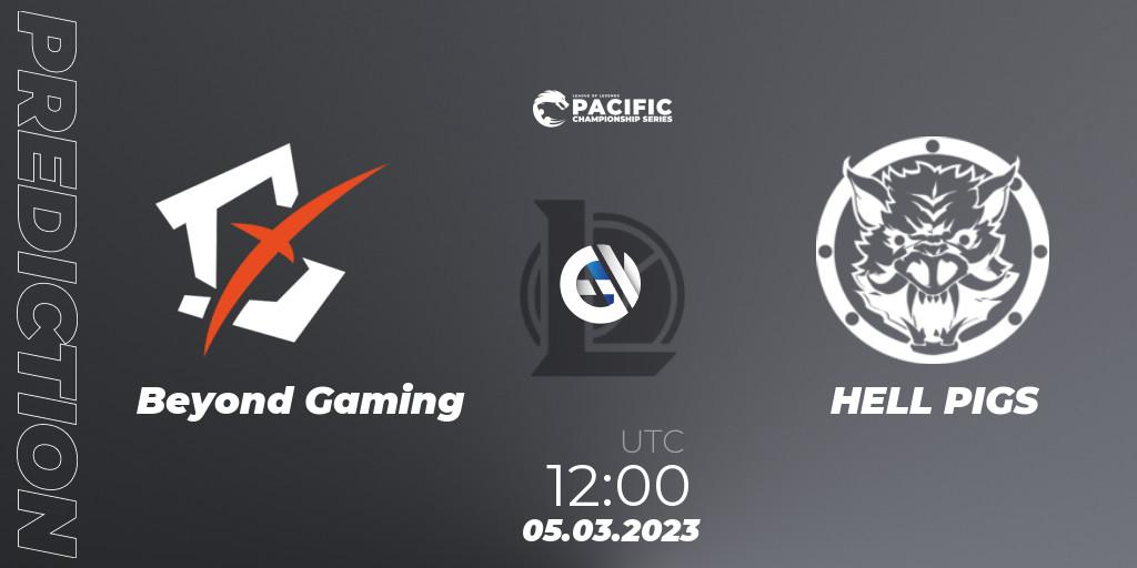 Pronósticos Beyond Gaming - HELL PIGS. 05.03.2023 at 12:10. PCS Spring 2023 - Group Stage - LoL