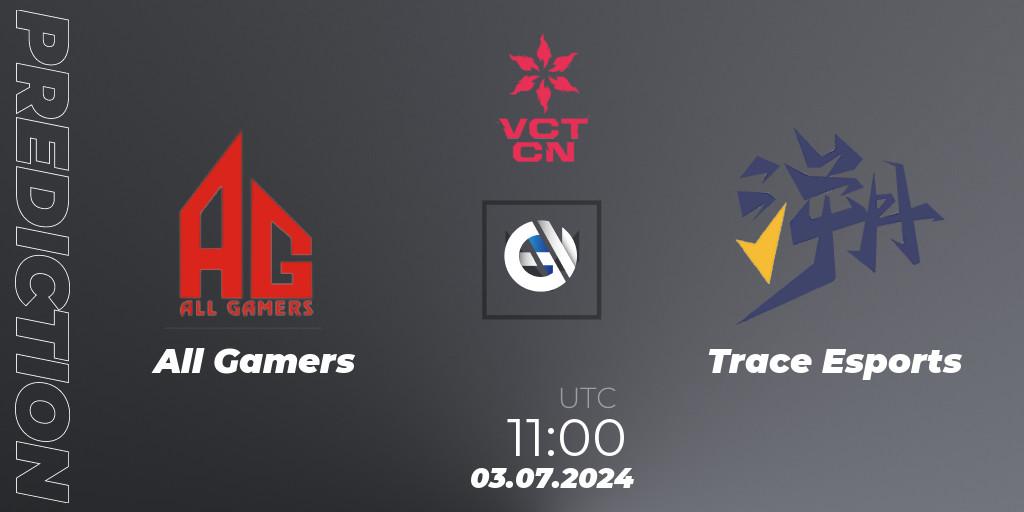 Pronósticos All Gamers - Trace Esports. 03.07.2024 at 11:00. VALORANT Champions Tour China 2024: Stage 2 - Group Stage - VALORANT