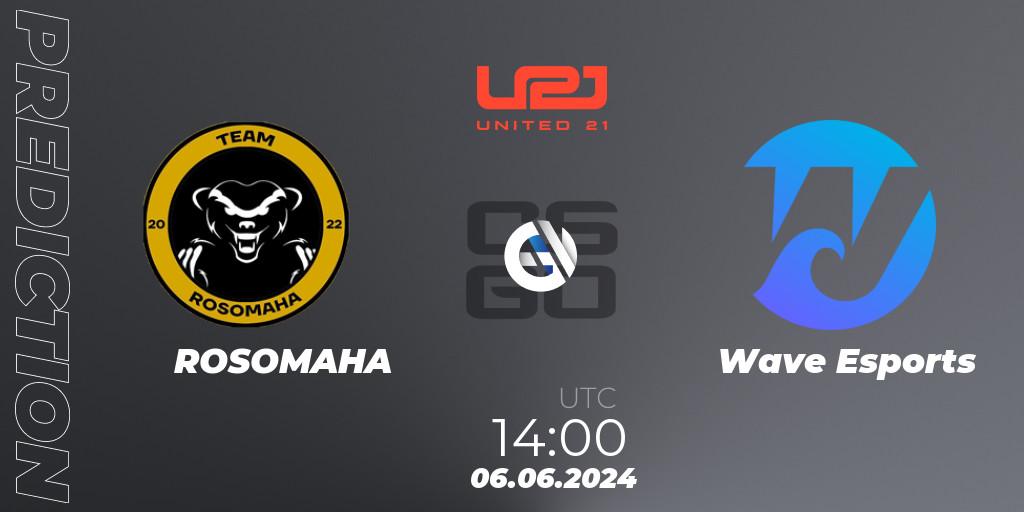 Pronósticos ROSOMAHA - Wave Esports. 06.06.2024 at 14:00. United21 Season 14: Division 2 - Counter-Strike (CS2)