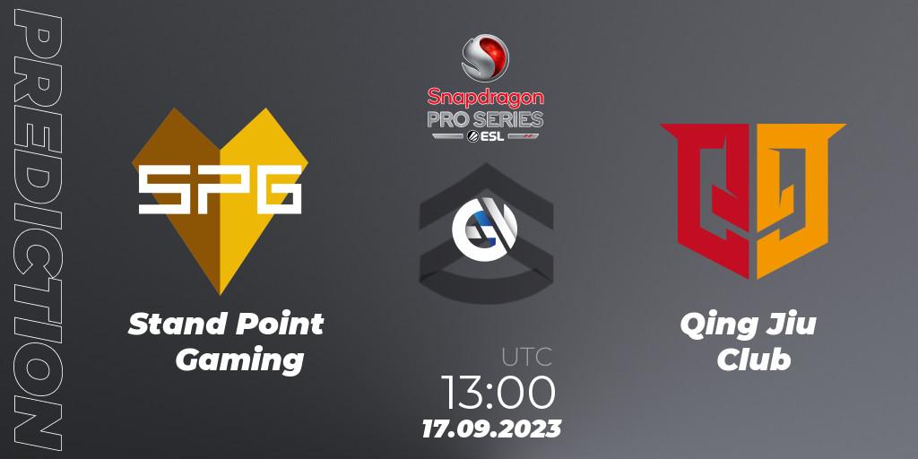 Pronósticos Stand Point Gaming - Qing Jiu Club. 17.09.2023 at 13:00. Snapdragon Pro Series Fall Season - Call of Duty