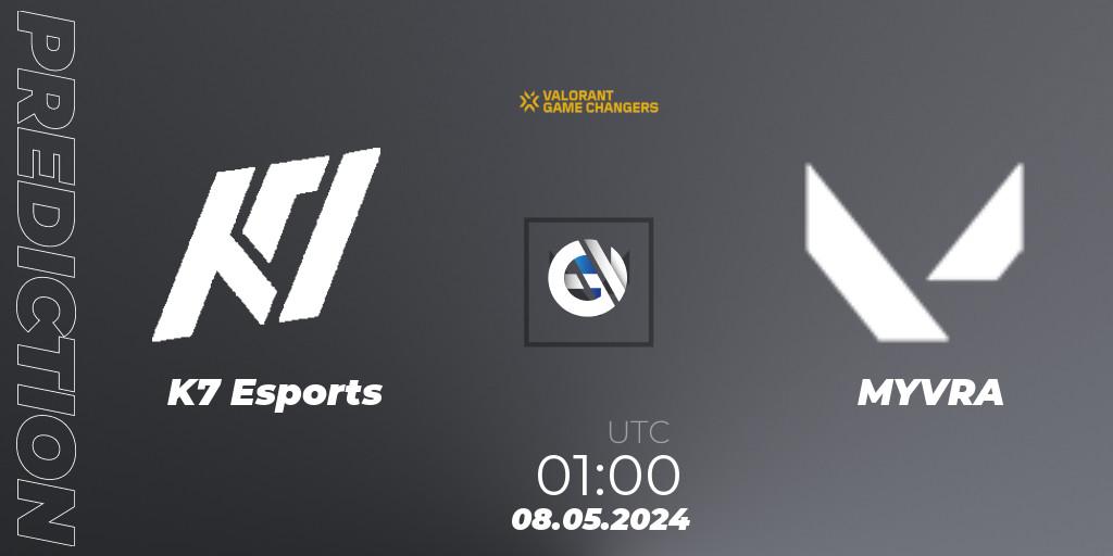 Pronósticos K7 Esports - MYVRA. 07.05.2024 at 01:00. VCT 2024: Game Changers LAN - Opening - VALORANT