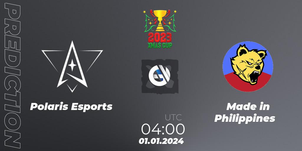 Pronósticos Polaris Esports - Made in Philippines. 01.01.2024 at 04:00. Xmas Cup 2023 - Dota 2