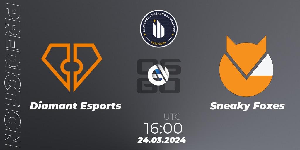 Pronósticos Diamant Esports - Sneaky Foxes. 05.04.2024 at 15:00. Slovenian National Championship 2024 - Counter-Strike (CS2)