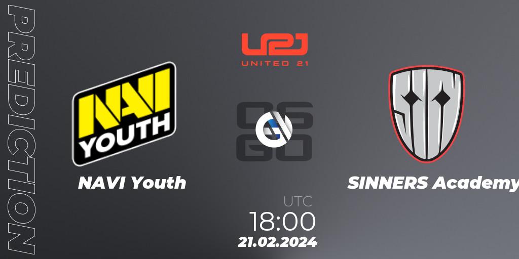 Pronósticos NAVI Youth - SINNERS Academy. 21.02.2024 at 18:00. United21 Season 11: Division 2 - Counter-Strike (CS2)