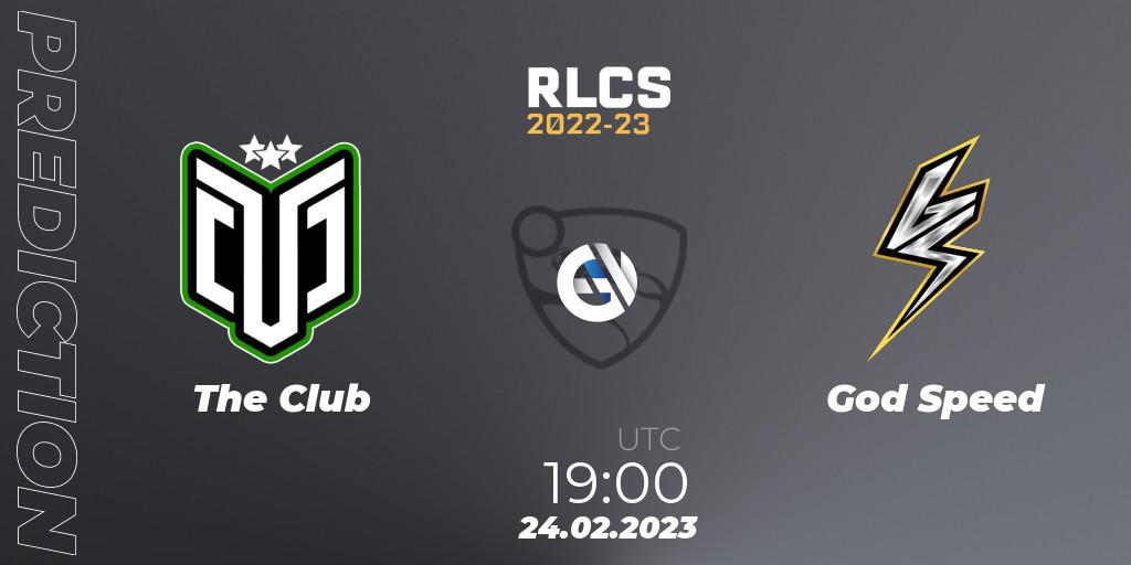 Pronósticos The Club - God Speed. 24.02.2023 at 19:00. RLCS 2022-23 - Winter: South America Regional 3 - Winter Invitational - Rocket League