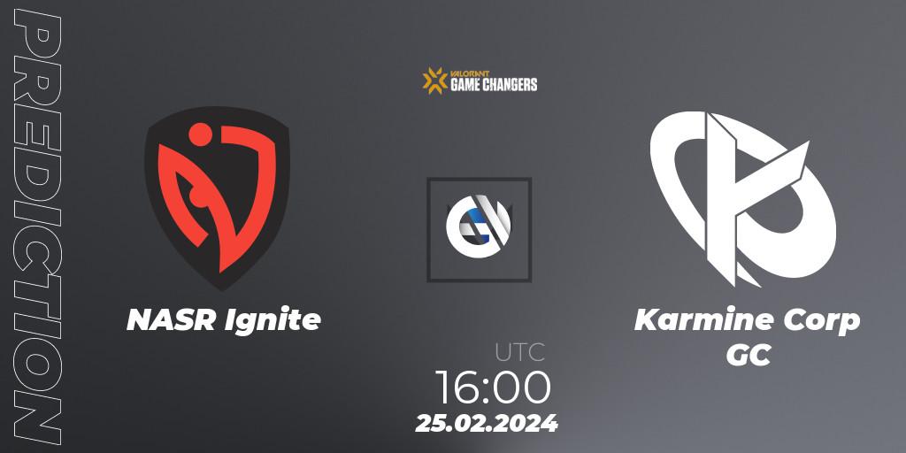 Pronósticos NASR Ignite - Karmine Corp GC. 25.02.2024 at 16:00. VCT 2024: Game Changers EMEA Stage 1 - VALORANT