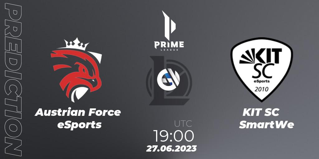 Pronósticos Austrian Force eSports - KIT SC SmartWe. 27.06.2023 at 19:00. Prime League 2nd Division Summer 2023 - LoL