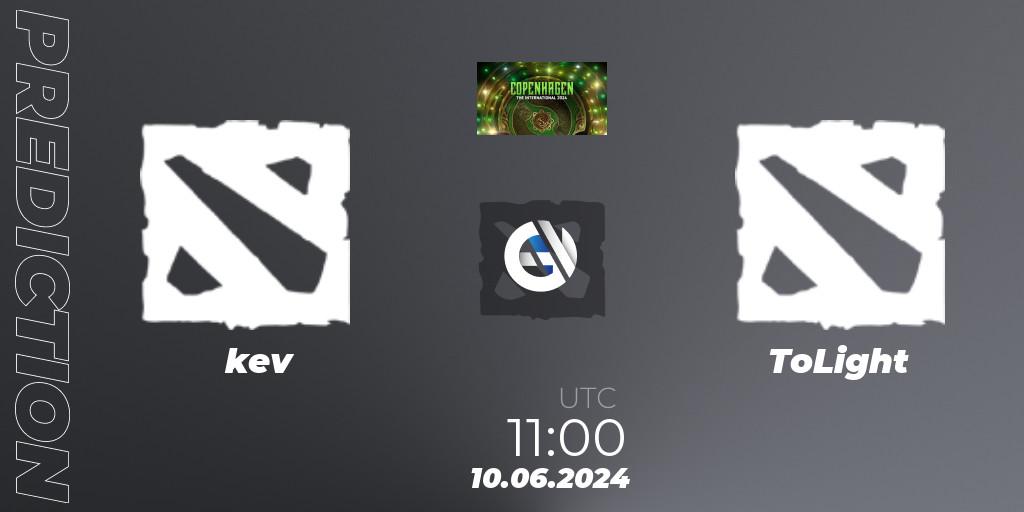 Pronósticos kev - ToLight. 10.06.2024 at 08:30. The International 2024 - China Closed Qualifier - Dota 2