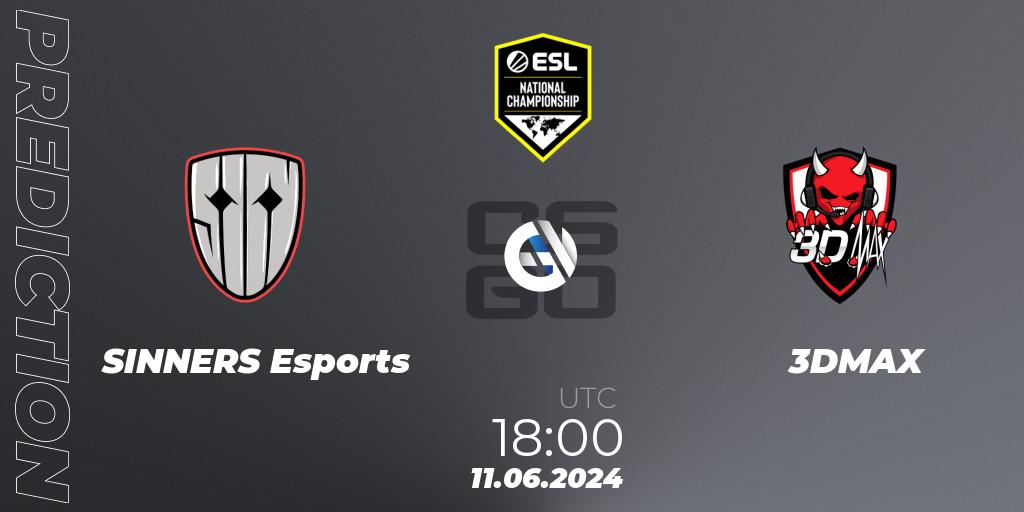 Pronósticos SINNERS Esports - 3DMAX. 11.06.2024 at 18:00. ESL Pro League Season 20: European Conference - Counter-Strike (CS2)