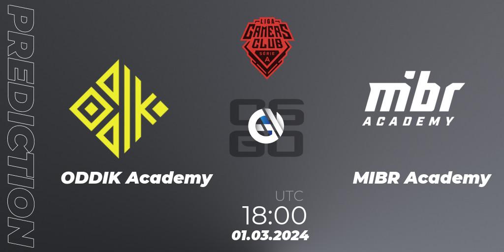 Pronósticos ODDIK Academy - MIBR Academy. 01.03.2024 at 18:00. Gamers Club Liga Série A: February 2024 - Counter-Strike (CS2)