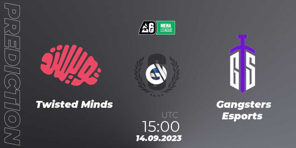 Pronósticos Twisted Minds - Gangsters Esports. 14.09.2023 at 15:00. MENA League 2023 - Stage 2 - Rainbow Six