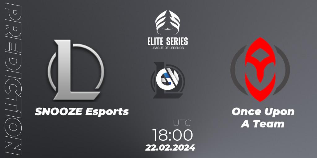 Pronósticos SNOOZE Esports - Once Upon A Team. 22.02.2024 at 18:00. Elite Series Spring 2024 - LoL