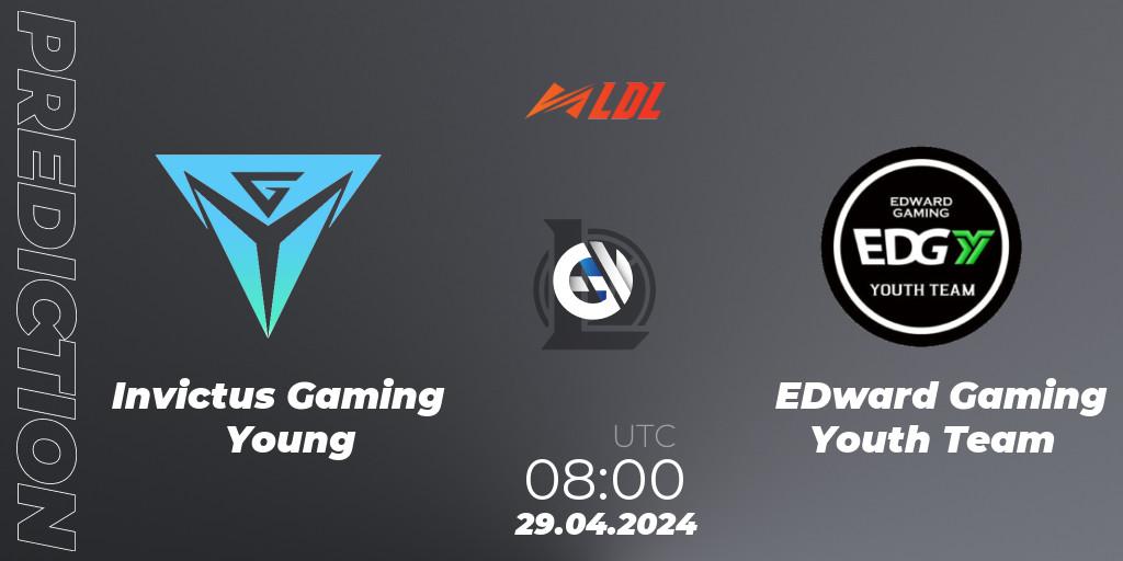 Pronósticos Invictus Gaming Young - EDward Gaming Youth Team. 29.04.2024 at 08:00. LDL 2024 - Stage 2 - LoL
