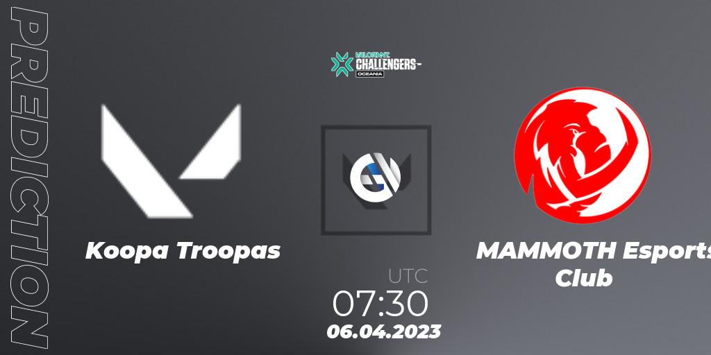 Pronósticos Koopa Troopas - MAMMOTH Esports Club. 06.04.2023 at 08:30. VALORANT Challengers 2023: Oceania Split 2 - Group Stage - VALORANT