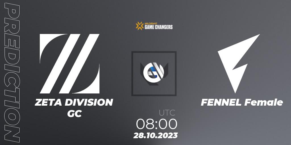 Pronósticos ZETA DIVISION GC - FENNEL Female. 28.10.2023 at 08:00. VCT 2023: Game Changers East Asia - VALORANT