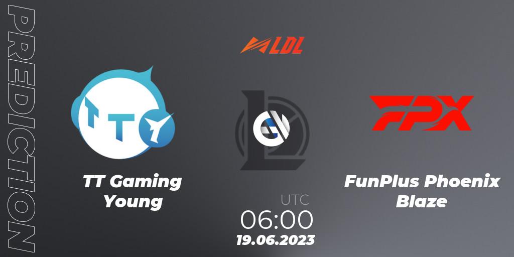 Pronósticos TT Gaming Young - FunPlus Phoenix Blaze. 19.06.2023 at 06:00. LDL 2023 - Regular Season - Stage 3 - LoL