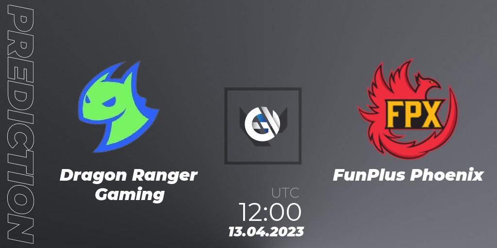 Pronósticos Dragon Ranger Gaming - FunPlus Phoenix. 13.04.2023 at 12:00. FGC Valorant Invitational 2023: Act 1 - VALORANT