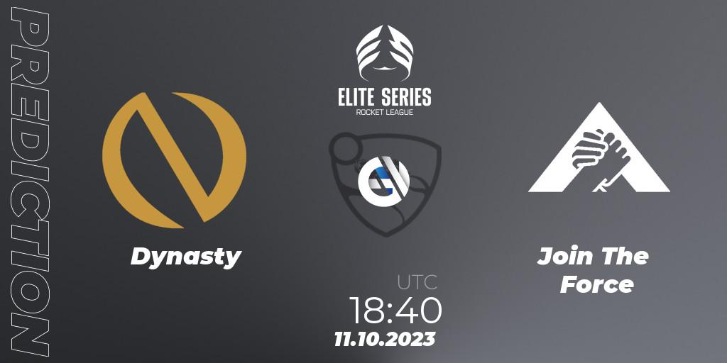 Pronósticos Dynasty - Join The Force. 11.10.2023 at 18:40. Elite Series Fall 2023 - Rocket League