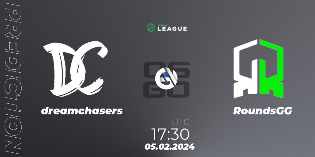 Pronósticos dreamchasers - RoundsGG. 05.02.2024 at 17:30. ESEA Season 48: Advanced Division - Europe - Counter-Strike (CS2)