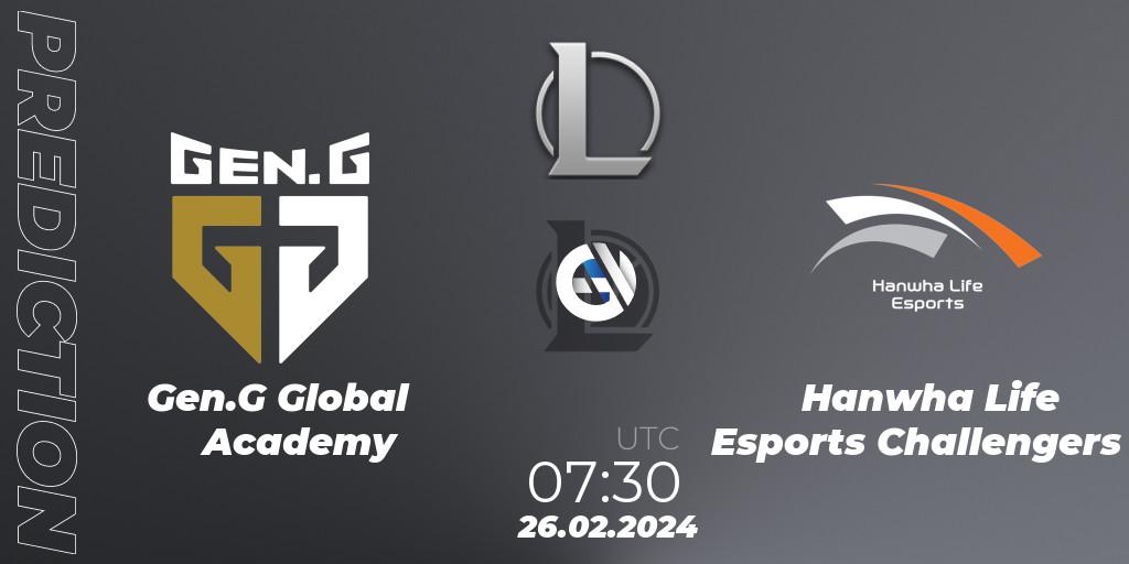 Pronósticos Gen.G Global Academy - Hanwha Life Esports Challengers. 26.02.24. LCK Challengers League 2024 Spring - Group Stage - LoL
