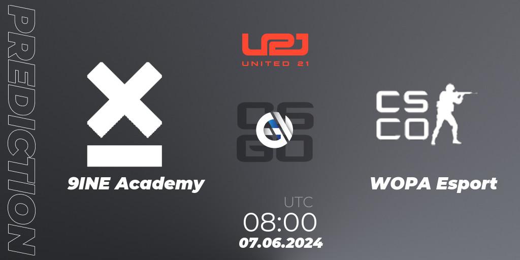 Pronósticos 9INE Academy - WOPA Esport. 07.06.2024 at 08:00. United21 Season 16 - Counter-Strike (CS2)