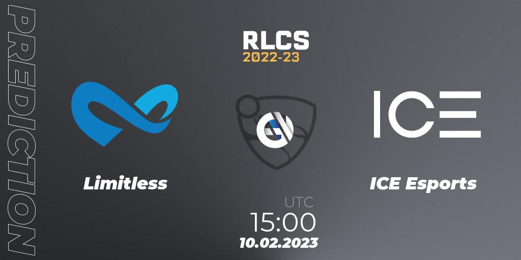 Pronósticos Limitless - ICE Esports. 10.02.2023 at 15:00. RLCS 2022-23 - Winter: Sub-Saharan Africa Regional 2 - Winter Cup - Rocket League