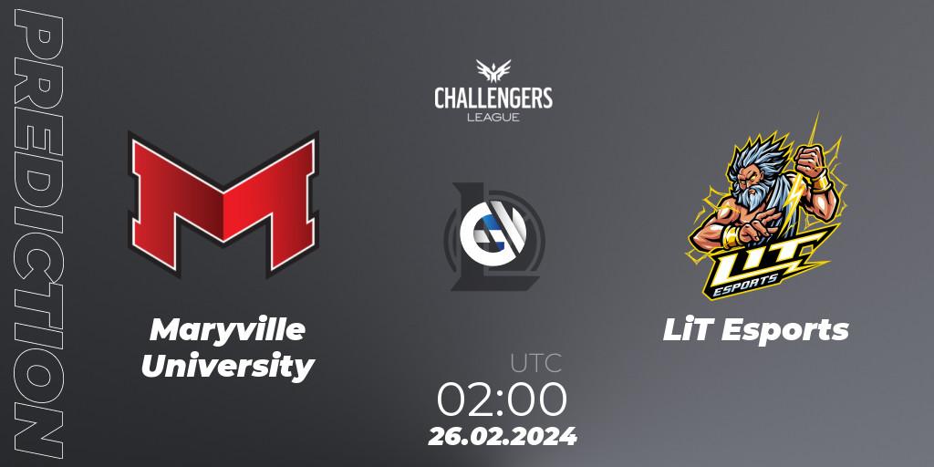 Pronósticos Maryville University - LiT Esports. 26.02.24. NACL 2024 Spring - Group Stage - LoL