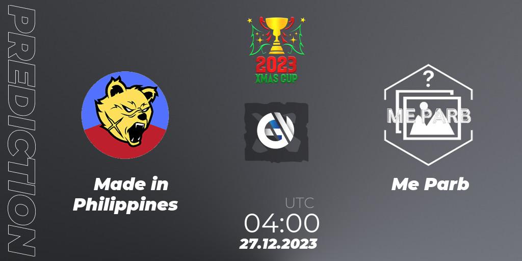 Pronósticos Made in Philippines - Me Parb. 27.12.2023 at 04:50. Xmas Cup 2023 - Dota 2