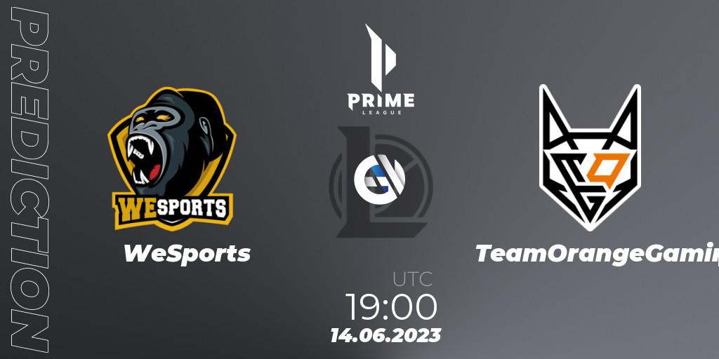 Pronósticos WeSports - TeamOrangeGaming. 14.06.2023 at 19:00. Prime League 2nd Division Summer 2023 - LoL