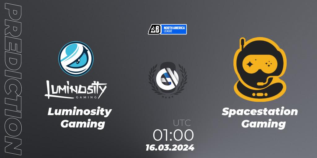 Pronósticos Luminosity Gaming - Spacestation Gaming. 16.03.24. North America League 2024 - Stage 1 - Rainbow Six