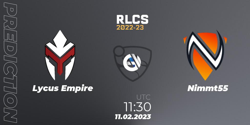 Pronósticos Lycus Empire - Nimmt55. 11.02.2023 at 11:30. RLCS 2022-23 - Winter: Asia-Pacific Regional 2 - Winter Cup - Rocket League
